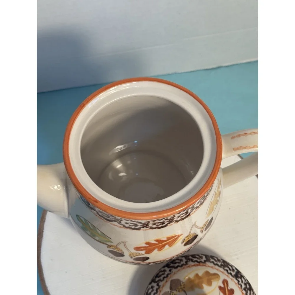 Temp-tations Old World Autumn Tea Serving Set With‎ Tray Fall Leaves Acorns. 6pc